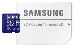 Samsung paměťová karta 512GB PRO Plus micro SDXC CL10 U3 (č/z: až 180/až 130MB/s) + SD adaptér