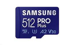 Samsung paměťová karta 512GB PRO Plus micro SDXC V3 TLC U3 (čtení/zápis: 160/120MB/s) + micro SD adaptér