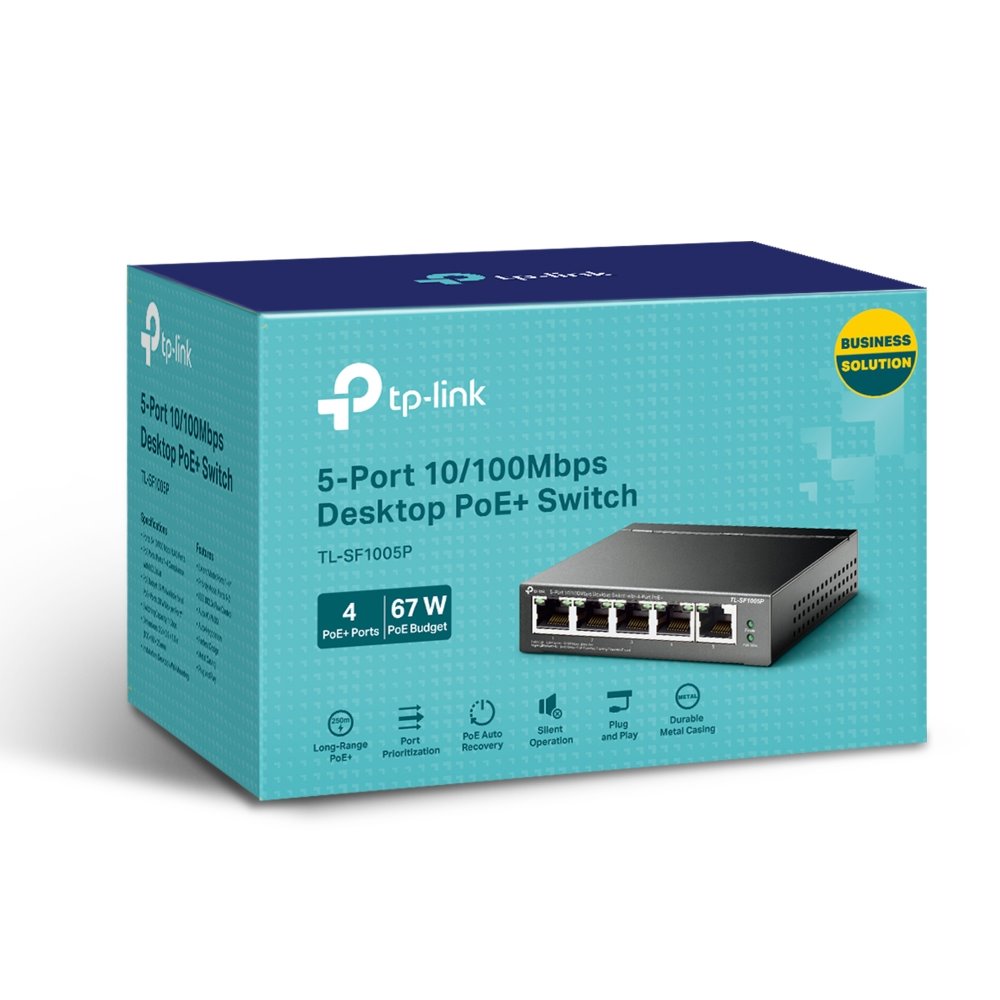 TP-link TL-SF1005P Switch 5x 10/100M, 4x PoE+ (67W), Unmanaged, Desktop