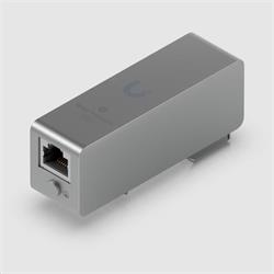 Ubiquiti Single-port Ethernet surge protector is DIN rail-mountable for indoor use, supporting up to PoE++ and 10GbE dat