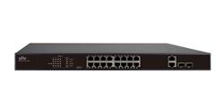 Uniview switch, 16x 100Mbps RJ-45, 2x combo port SFP/RJ-45, 7,2Gbps, 5,36Mpps, PoE+ 802.3at/af, 250W budget; desktop