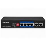 Vivotek AW-FET-060P-060 Switch, 4× FE PoE + 2× FE, 802.3af/at, PoE 60W, dosah až 250 m, nemanagovaný