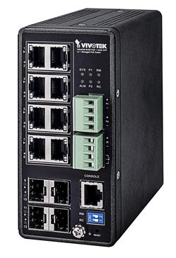 Vivotek AW-IHT-1271 průmyslový PoE Switch, Gigabit Ethernet, SFP uplinky, DIN, -40 až 75 °C, managed