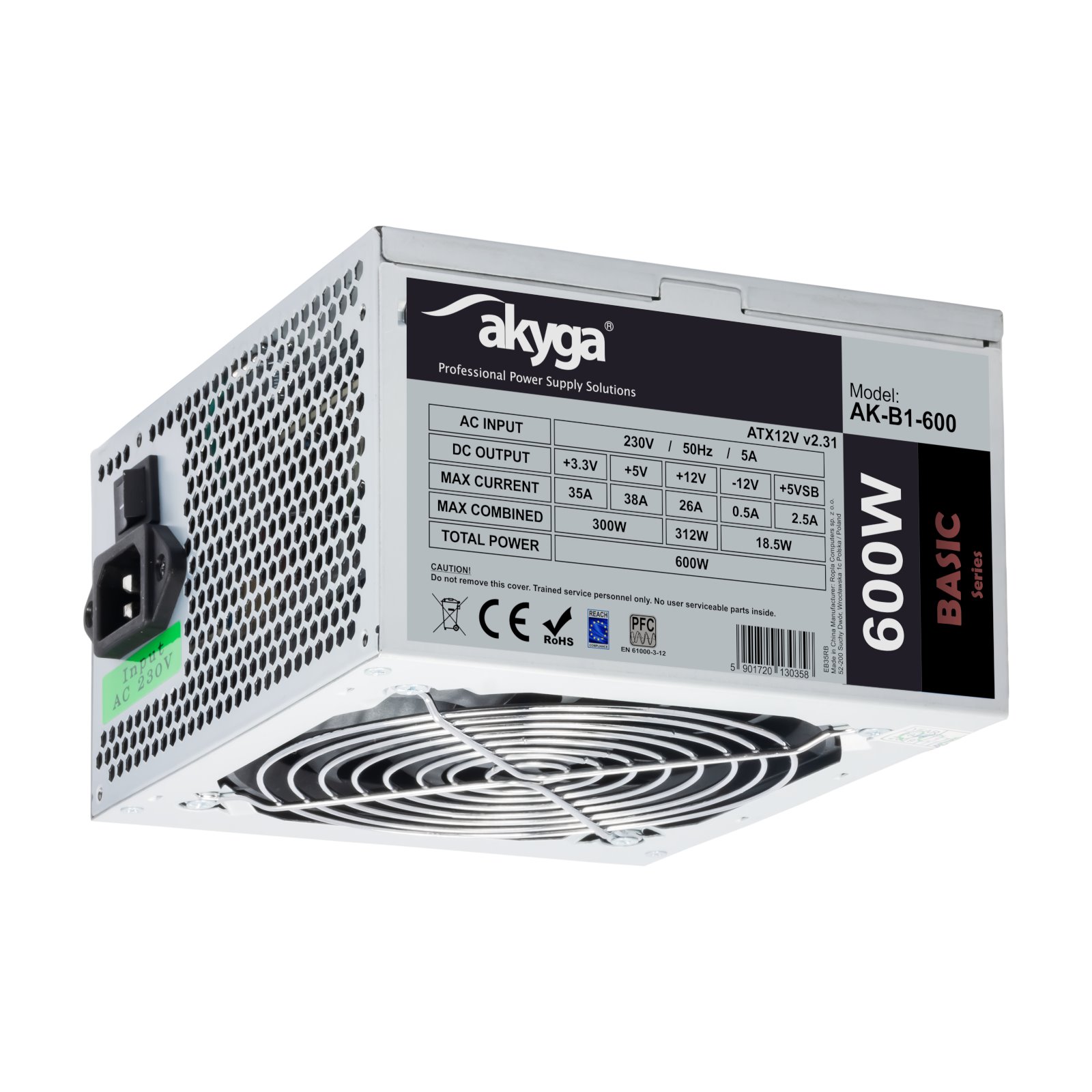 Akyga ATX Zdroj 600W Basic ventilátor 120mm P4 3xSATA PCI-E