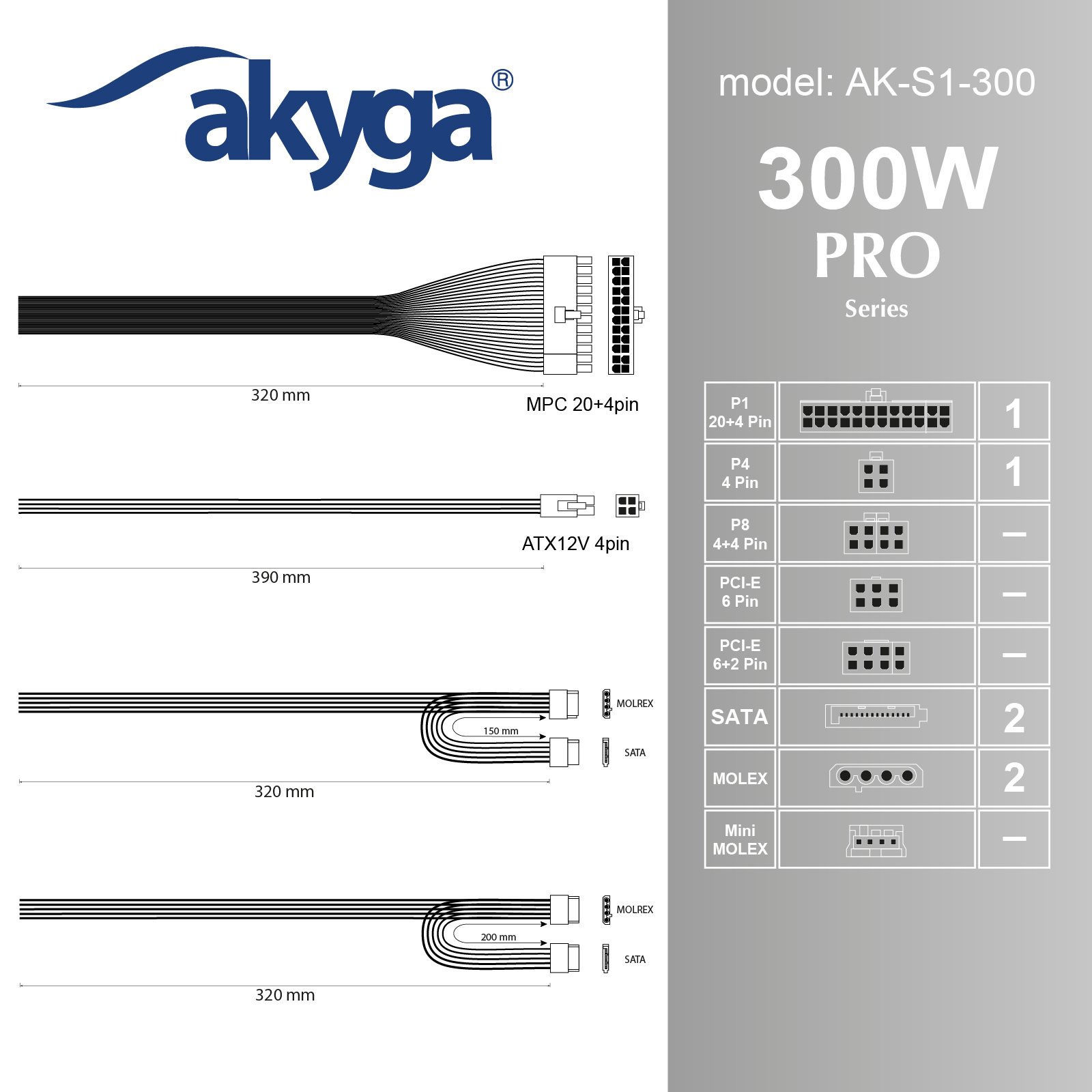 Akyga SFX PC zdroj 300W ventilátor 8cm
