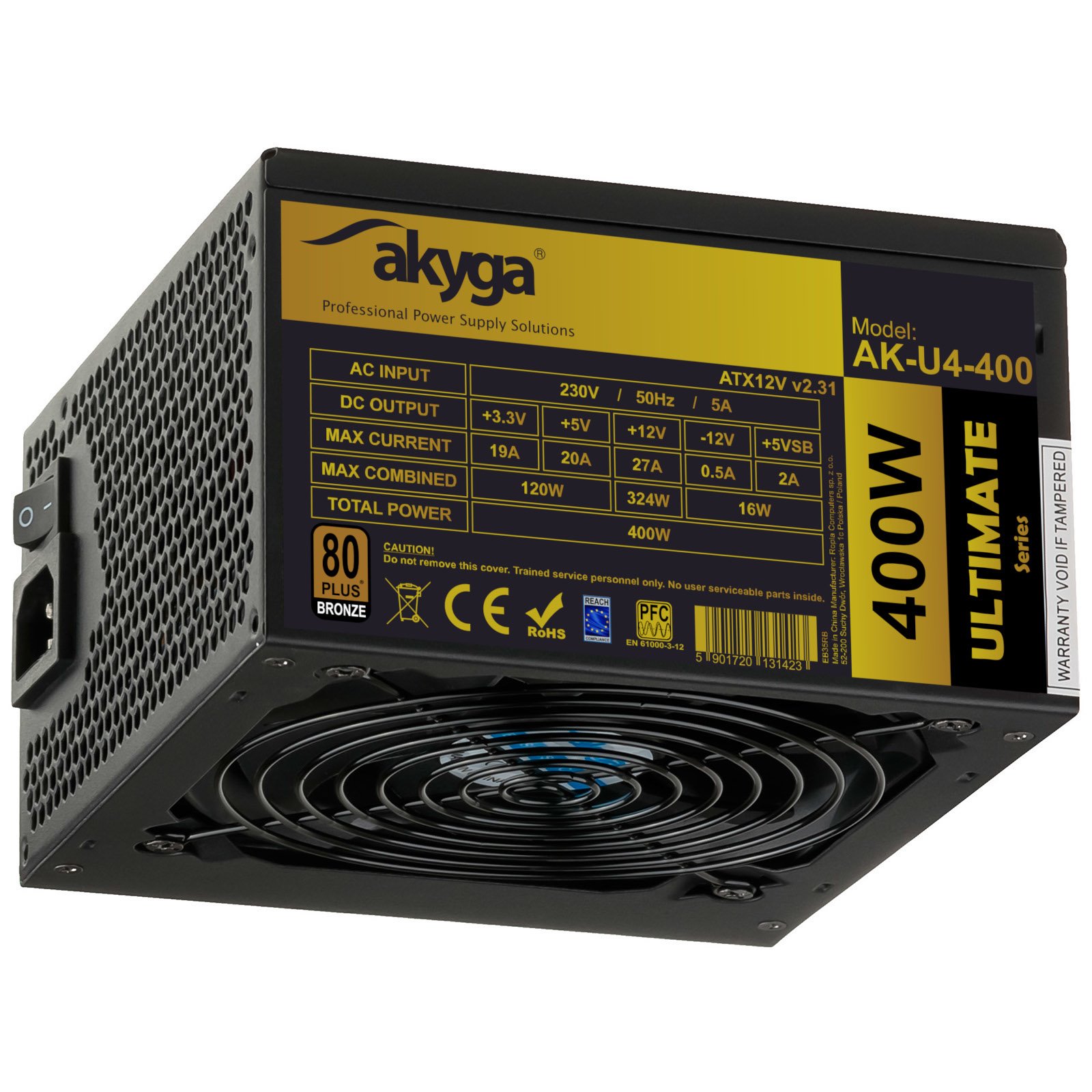 Akyga PC zdroj 400W Ultimate Series modulární 80+ Bronze 120mm ventilátor